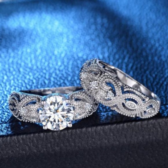 NEW Sterling Silver Solitaire Diamond 2PC Ring B1 - Picture 5 of 8